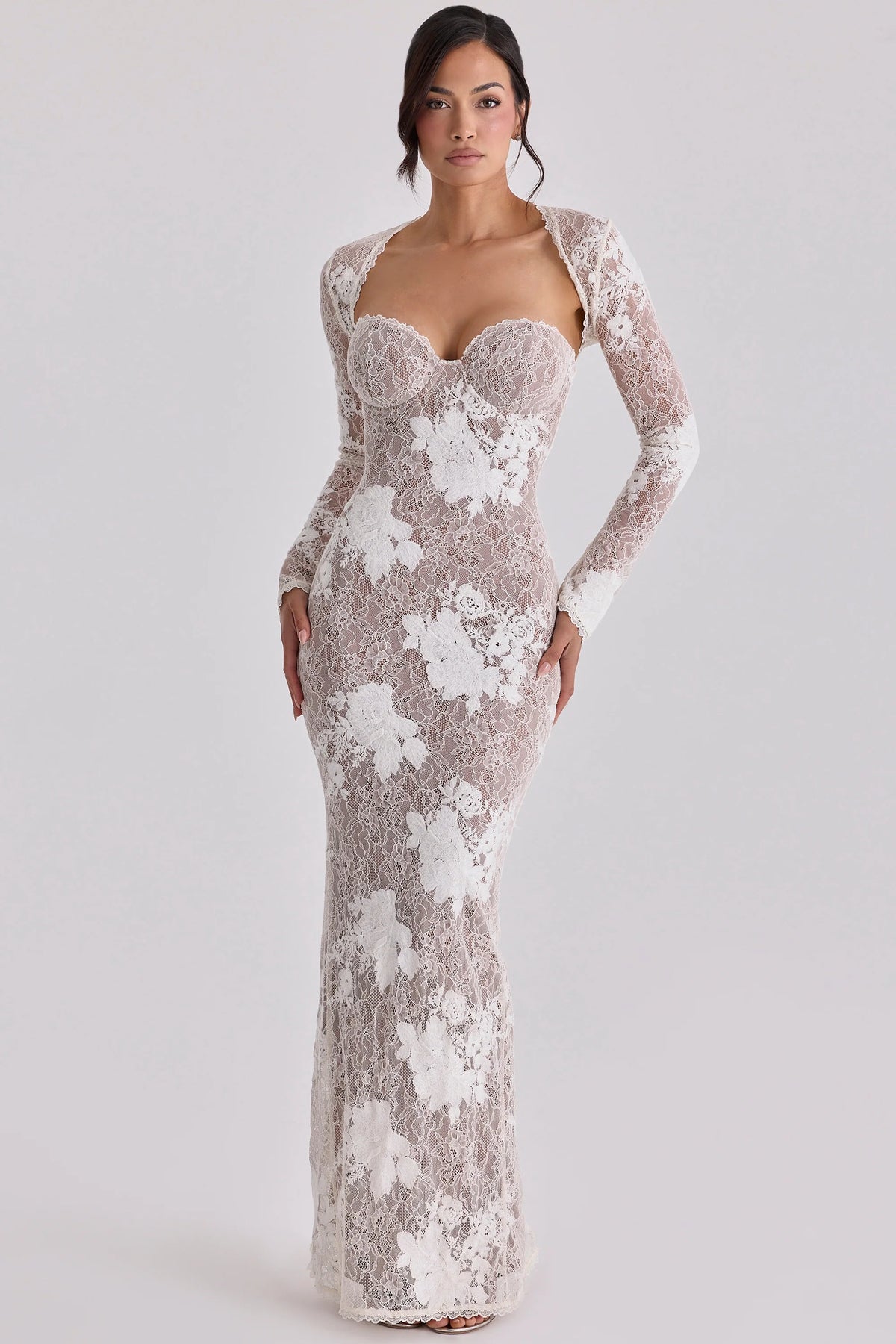 Ivory Embroidered Lace Maxi Dress Limited Edition 57405