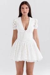 White Pleated Broderie Anglais Mini Dress 13309