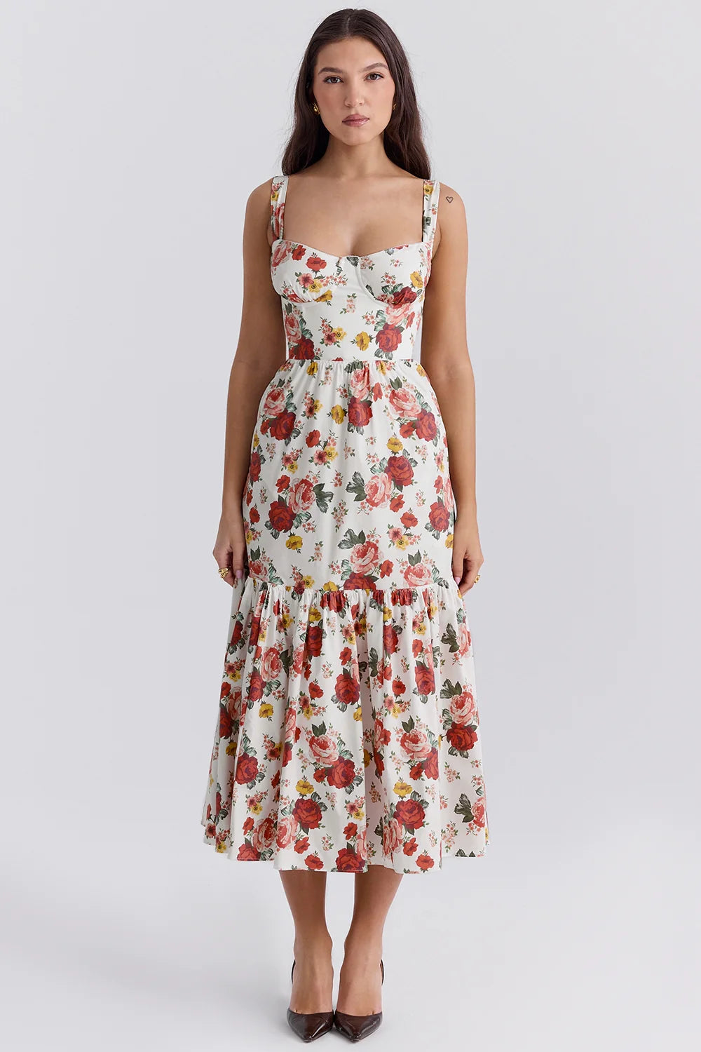 Italian Rose Print Cotton Midi Sundress