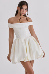 Ivory-Satin-Off-Shoulder-Mini-Bridal-Gown