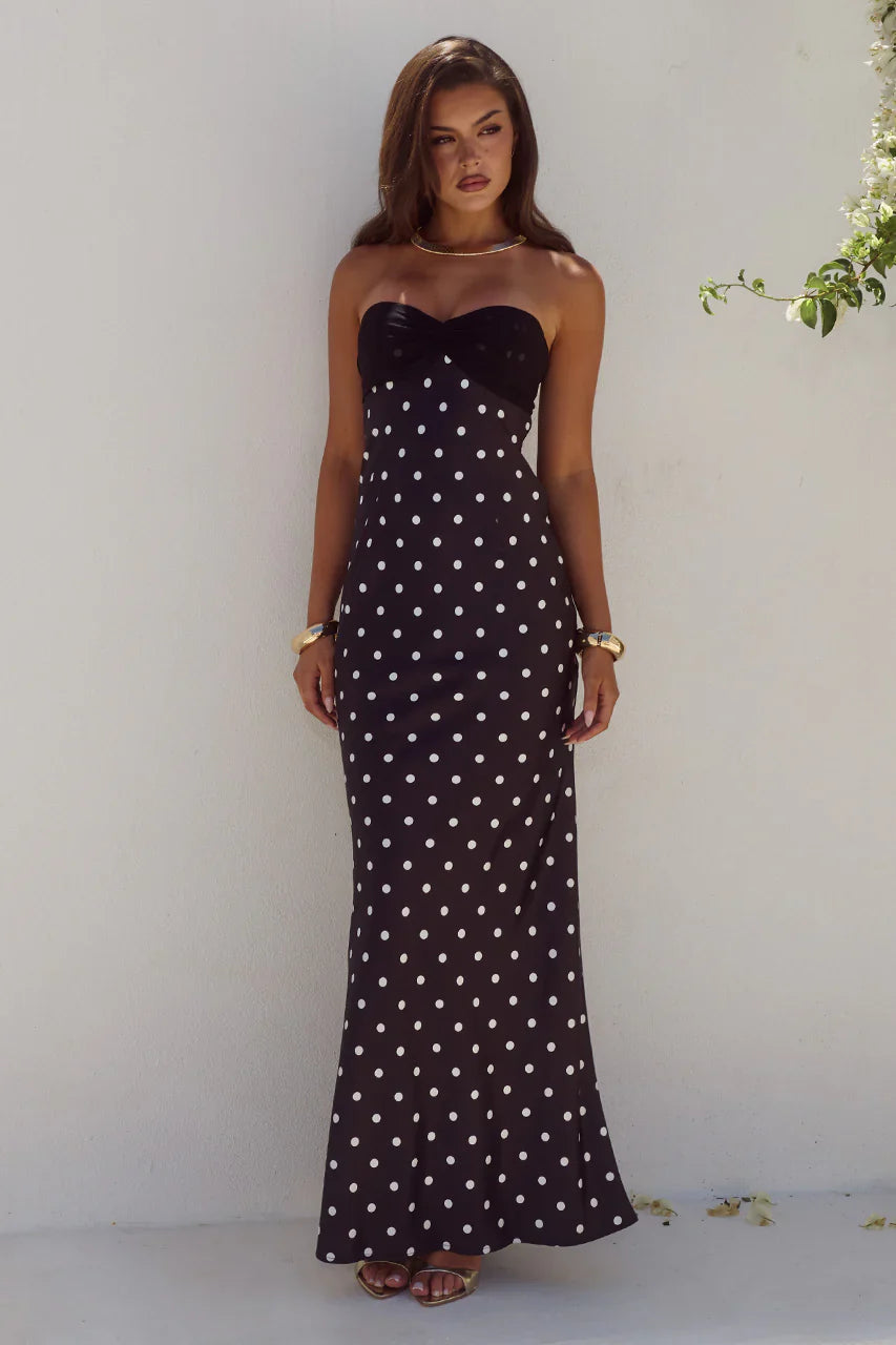 Kadie Off Shoulder Maxi Dress Black White Polka