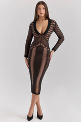Black Plunge Midi Dress Sale