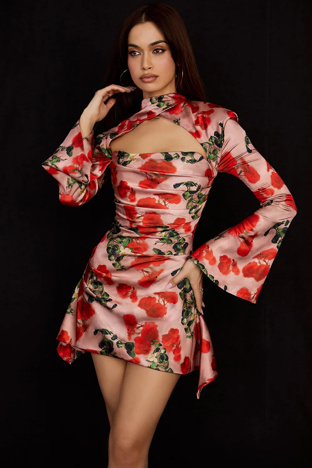 Rose Print Draped Corset Dress 99330