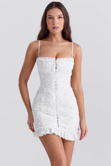 White Cotton Broderie Anglais Mini Dress 54415