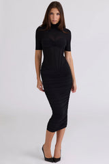 Black Semi Sheer Midi Dress