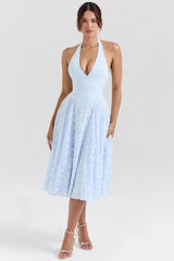 Bluebell Floral Jacquard Halter Midi Dress