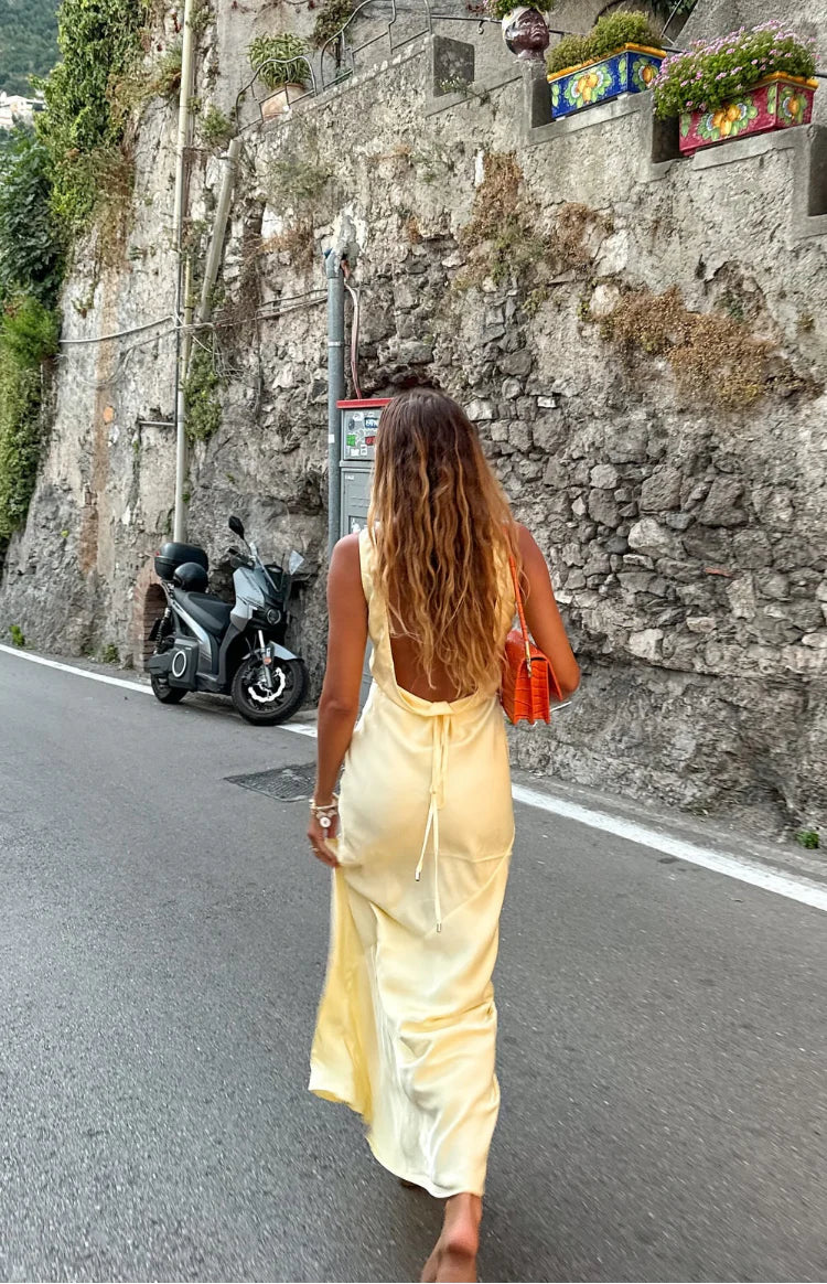 Carnation-Yellow-Satin-Maxi-Dress