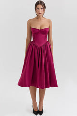 Burgundy Satin Tulle Midi Dress Sale