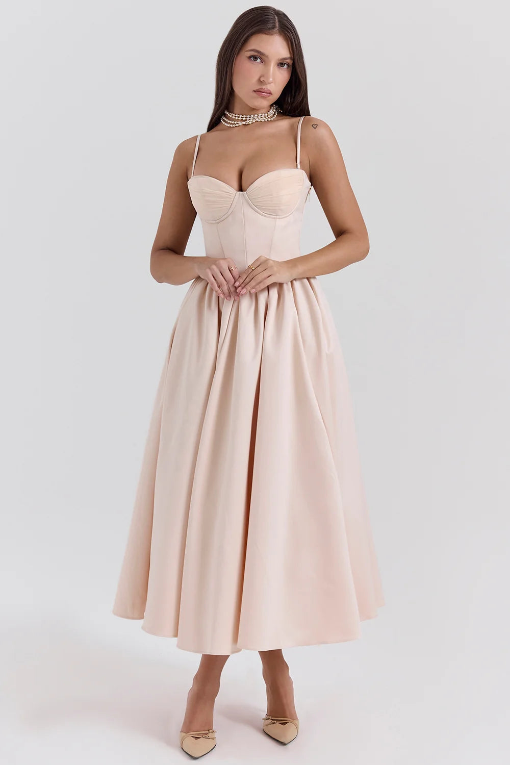 Peach Satin Corset And Skirt Sale