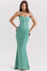 Jade Lace Corset Maxi Dress 16866