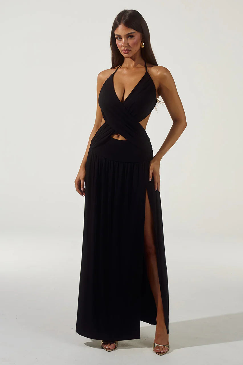 Genia Cross Front Maxi Dress Black