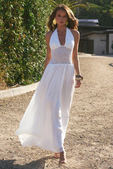 Fernanda Plunge Halter Maxi Dress White