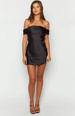 Primrose-Black-Satin-Off-The-Shoulder-Mini-Dress