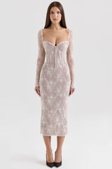 Ivory Lace Long Sleeve Midi Dress 44795