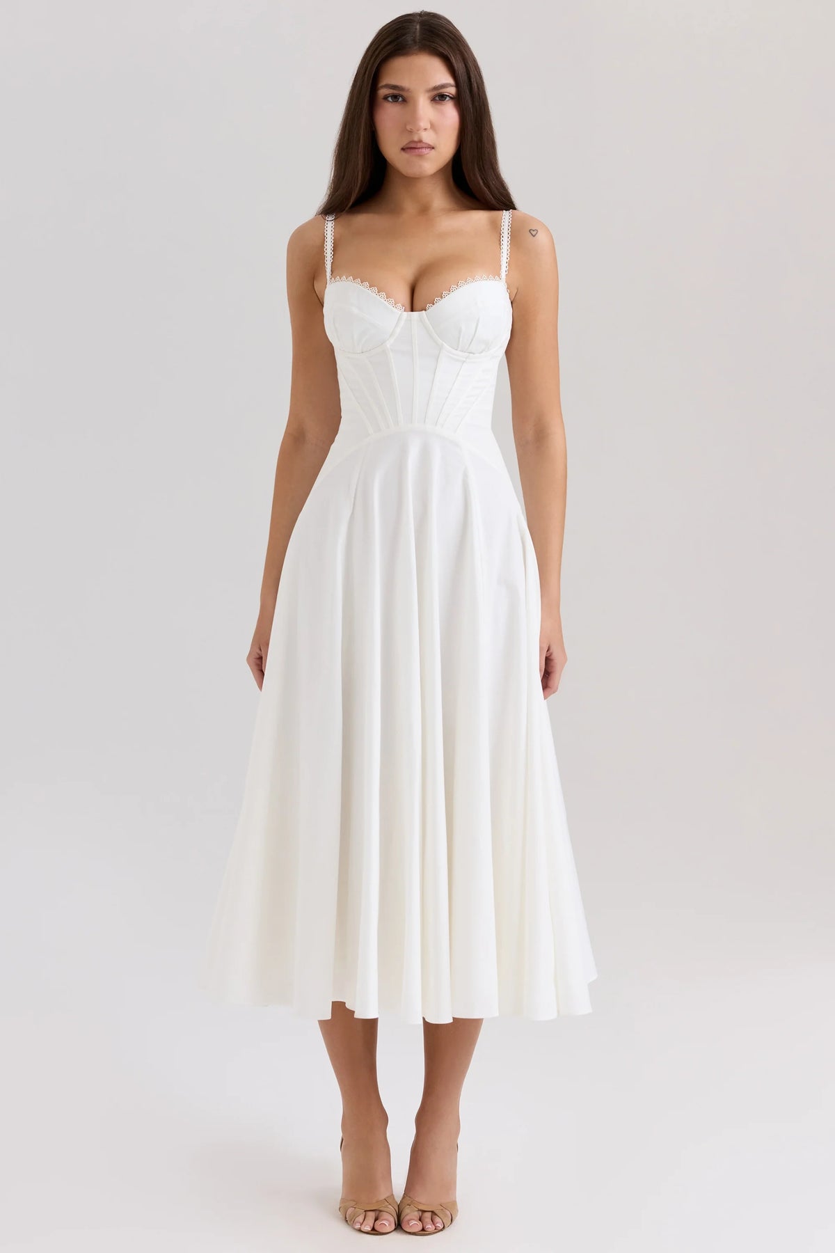 White Stretch Cotton Midi Sundress 54466