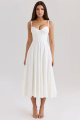 White Stretch Cotton Midi Sundress 54466
