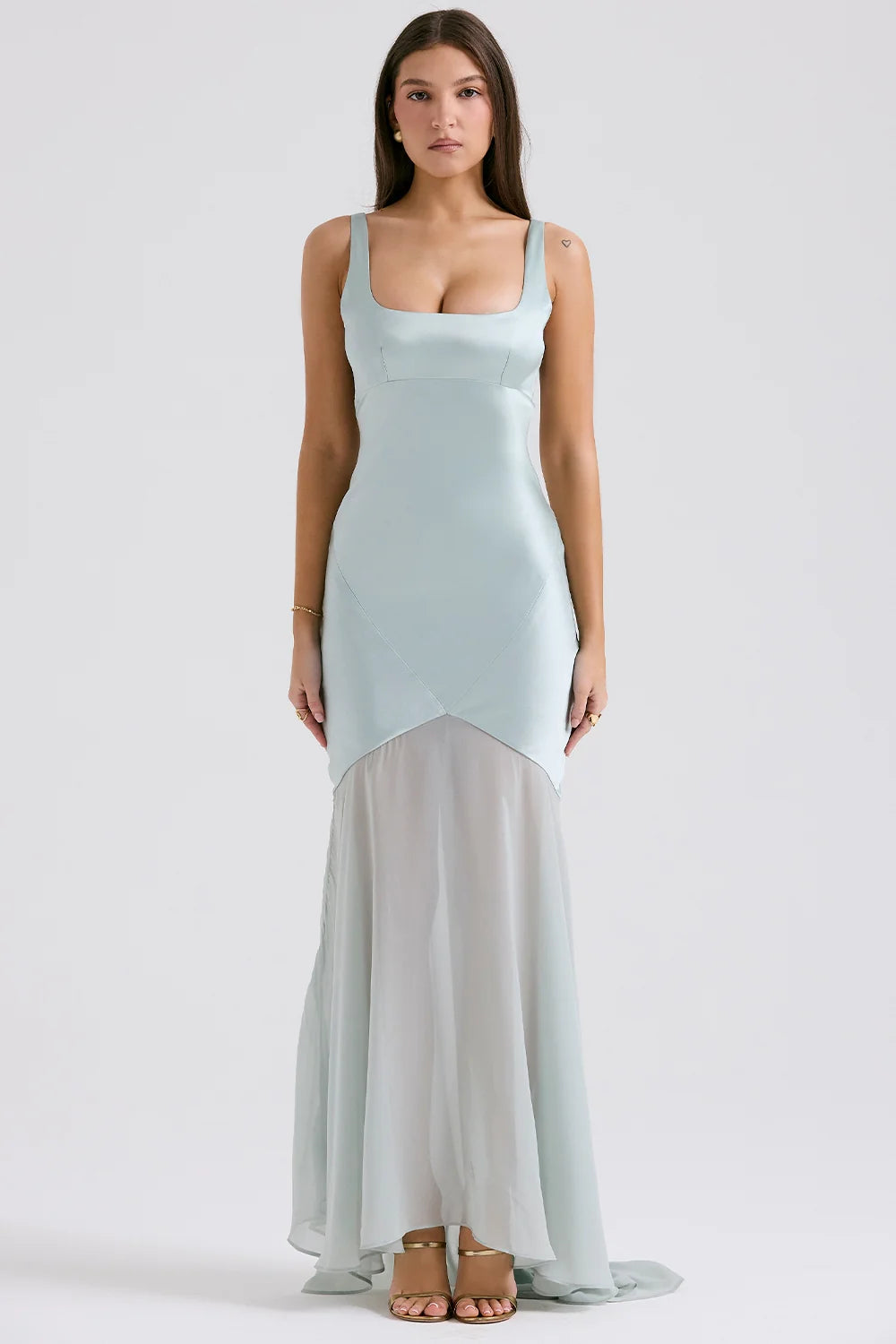 Pistachio Chiffon Floor Length Gown 98408