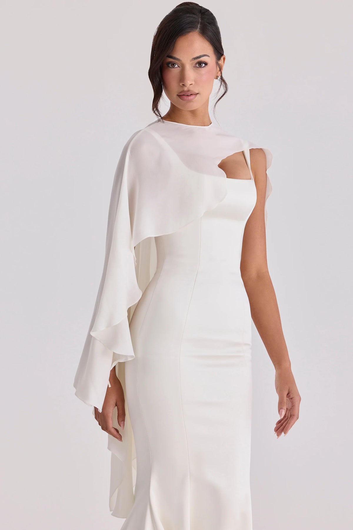 Ivory Asymmetric Draped Pure Silk Shawl