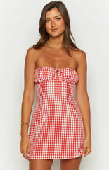 Faith-Red-Gingham-Strapless-Mini-Dress