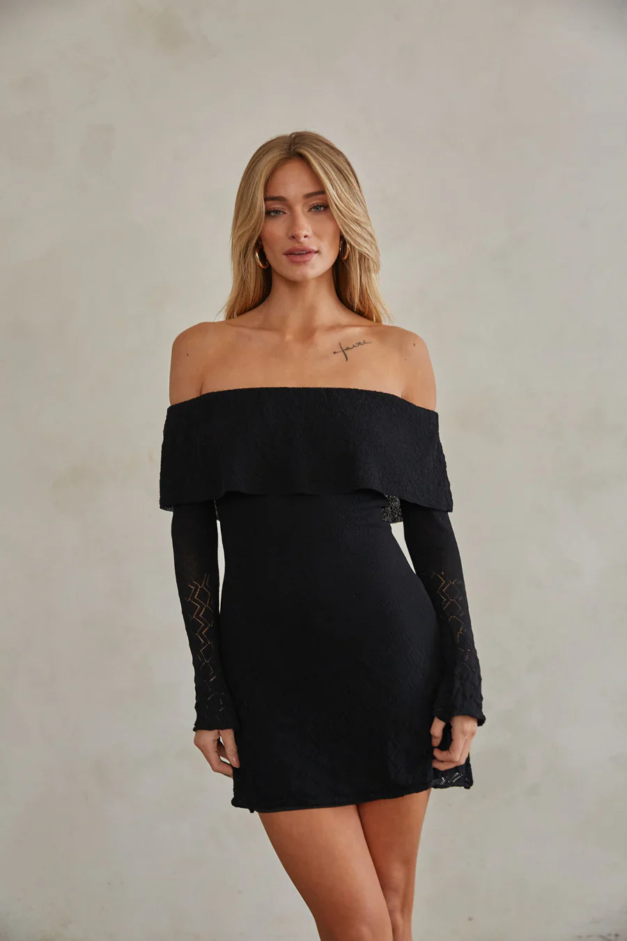 Julia Off The Shoulder Ruffle Sweater Mini Dress