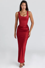 Red Satin Corset Maxi Dress 98648