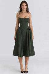 Emerald Green Corset Midi Dress