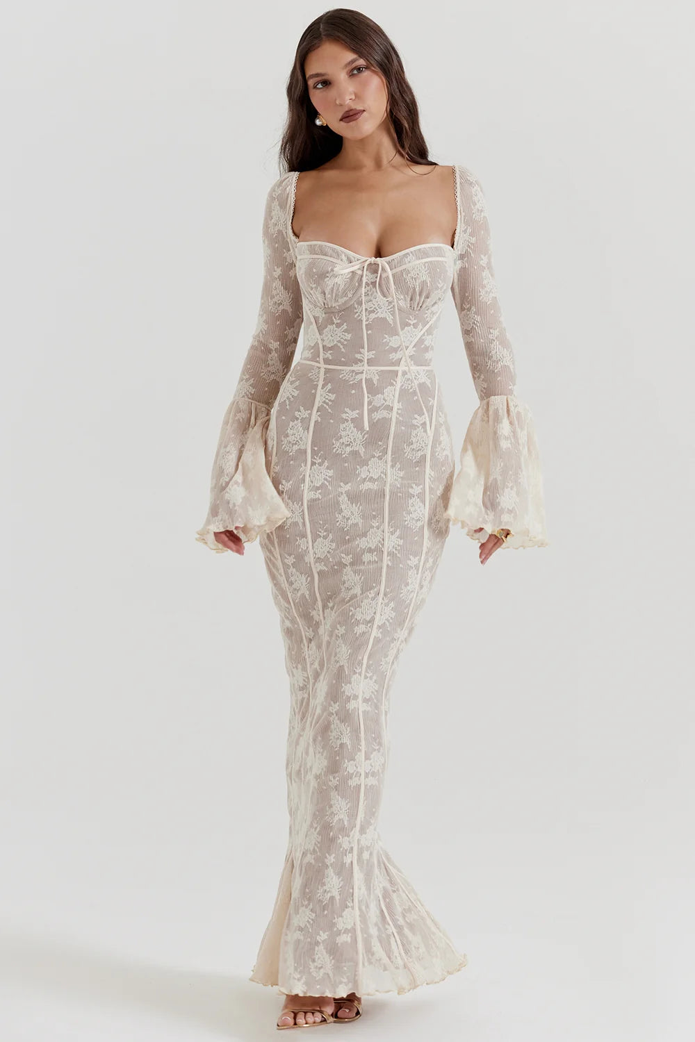 Vintage Cream Lace Maxi Dress 44411