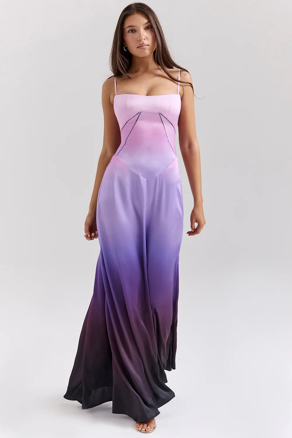 Ombre Print Lace Up Maxi Dress 71503