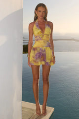 Xylia Halter Low Plunge Mini Dress Suri Yellow