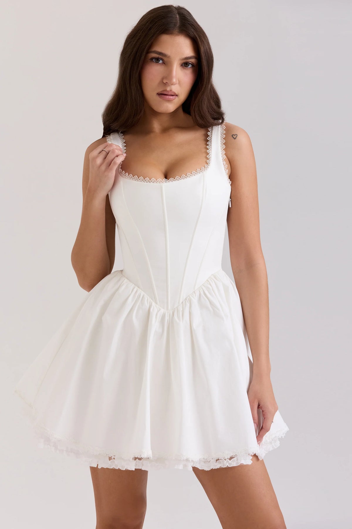 White Stretch Cotton Mini Dress 71539