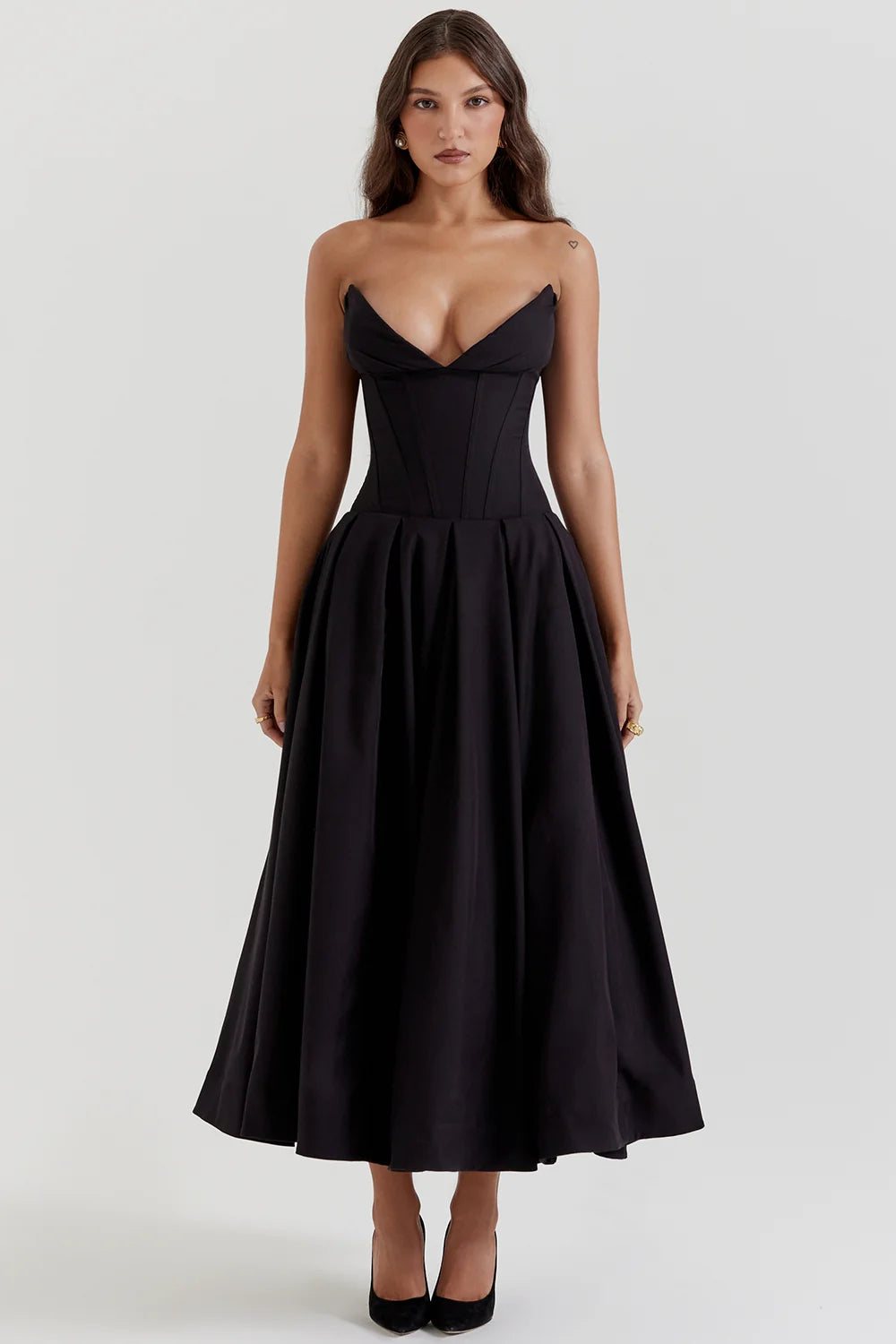 Black Strapless Midi Dress