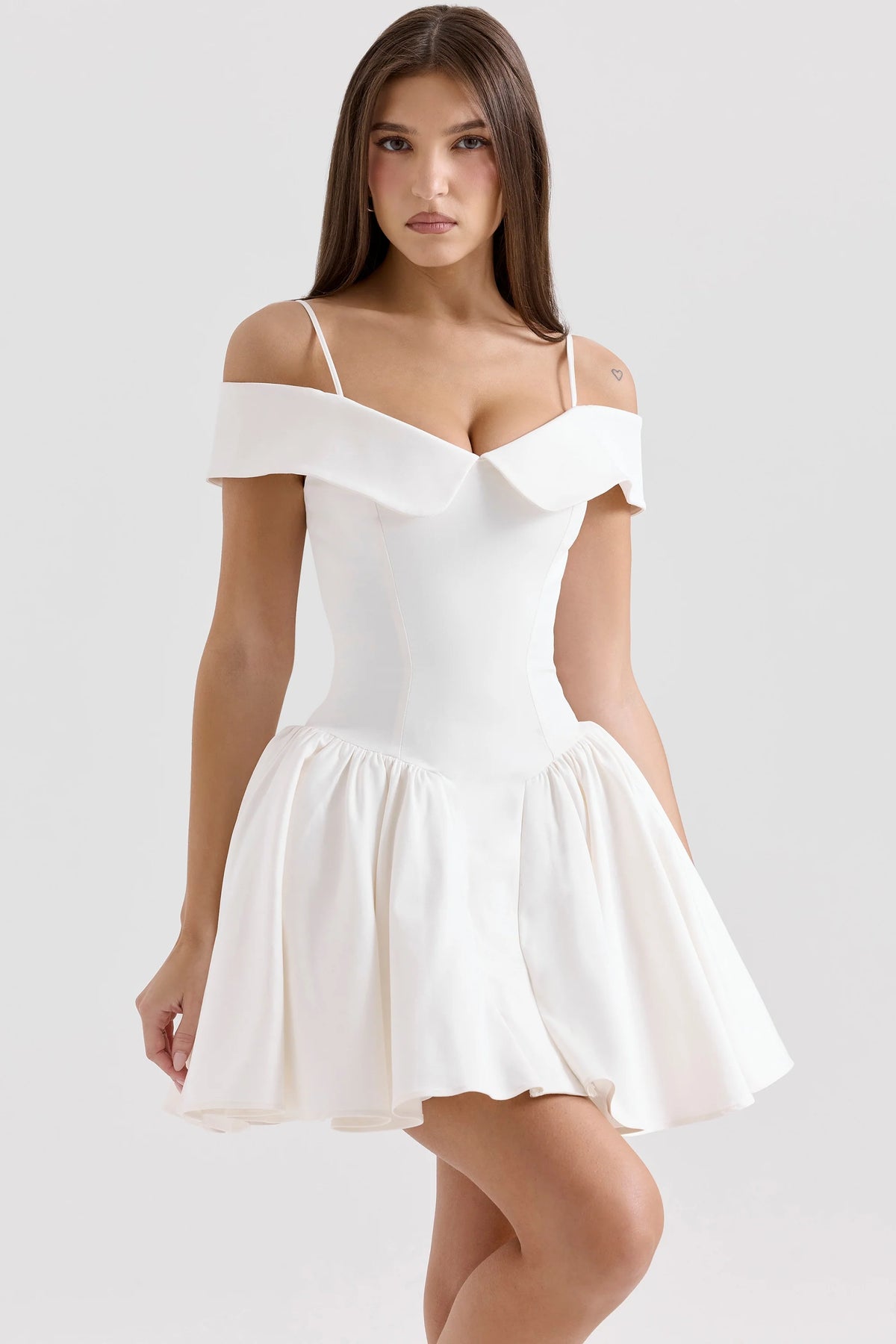 White Twill Off Shoulder Mini Dress 82659