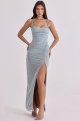Baby Blue Lace Mesh Maxi Dress