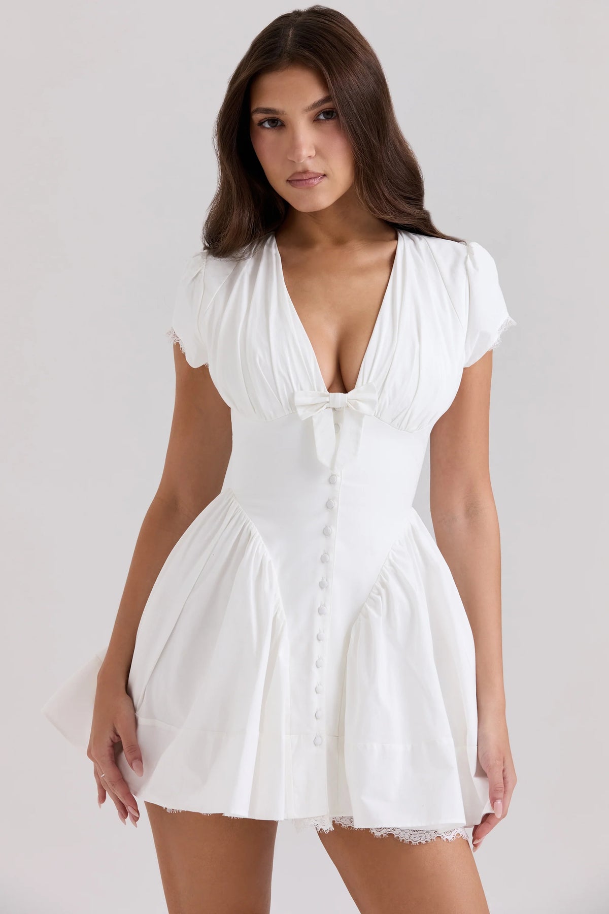 White Stretch Cotton Mini Dress 69120