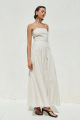 Heather Midi Dress Stone Pinstripe