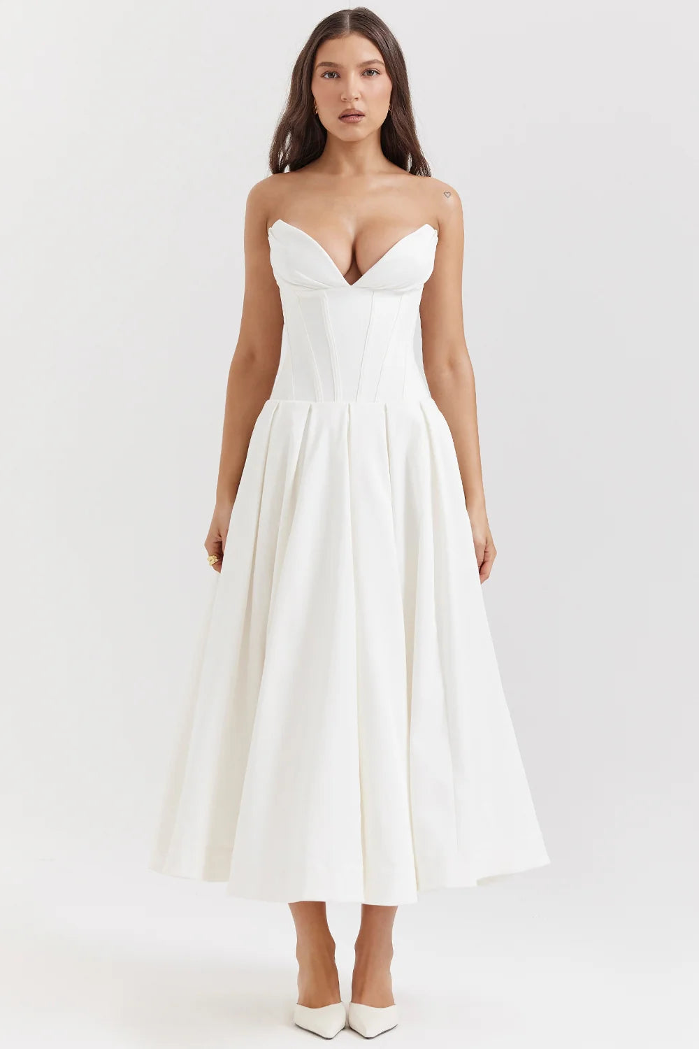 White Strapless Midi Dress 49106