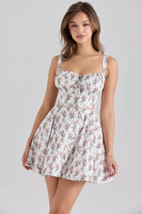 Cream Rose Print Stretch Cotton Mini Dress 73350