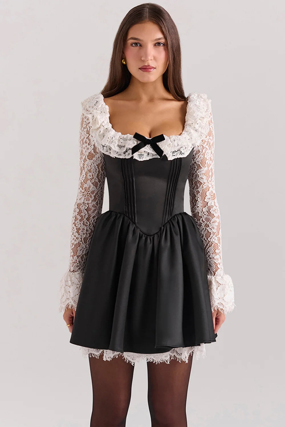 Black Lace Ruffle Mini Dress Sale