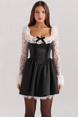 Black Lace Ruffle Mini Dress Sale