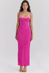 Raspberry Lace Trimmed Maxi Dress 42107