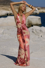 Kaeli Tie Front Halter Maxi Dress Kaeli Berry