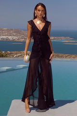 Blythe V Neck Frill Maxi Dress Black