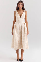 Ivory Metallic Jacquard Midi Dress Sale 10441