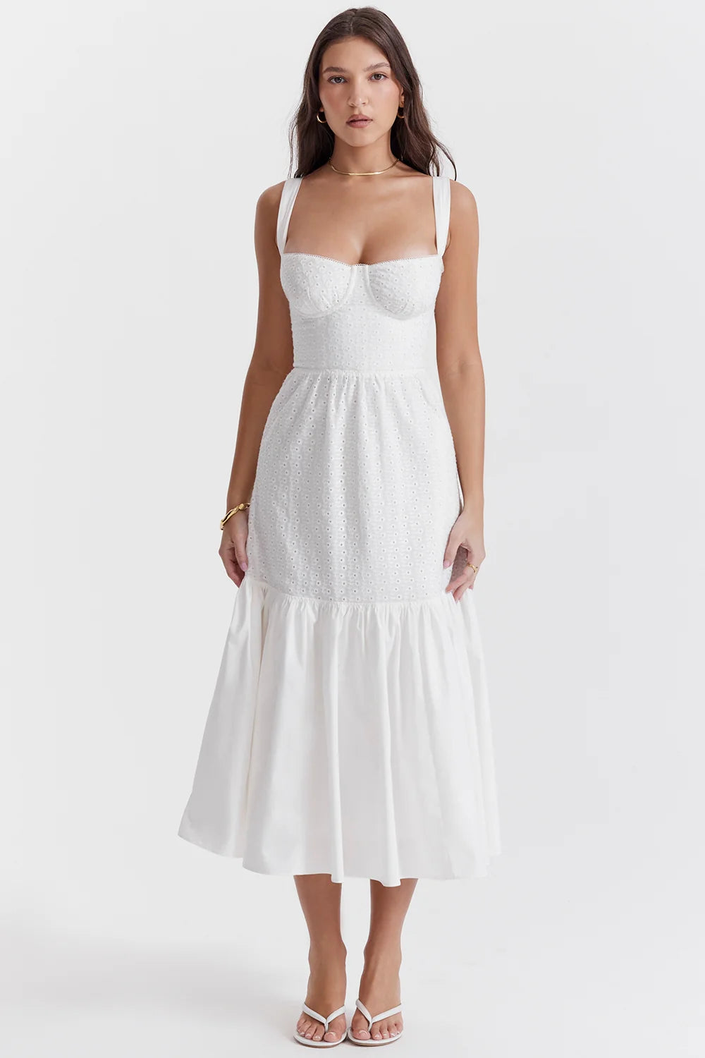 White Broderie Anglaise Midi Sundress 86565