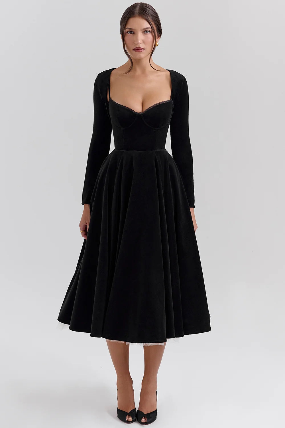 Black Velvet Tulle Midi Dress Bolero