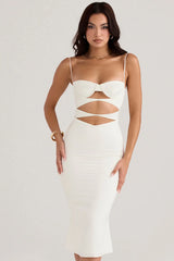 Ivory Satin Cutout Corset Dress 23749