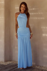 Imelda High Neck Maxi Dress Sky Blue