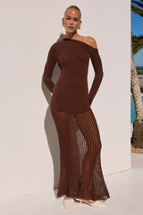 Greta One Shoulder Knit Maxi Dress Chocolate