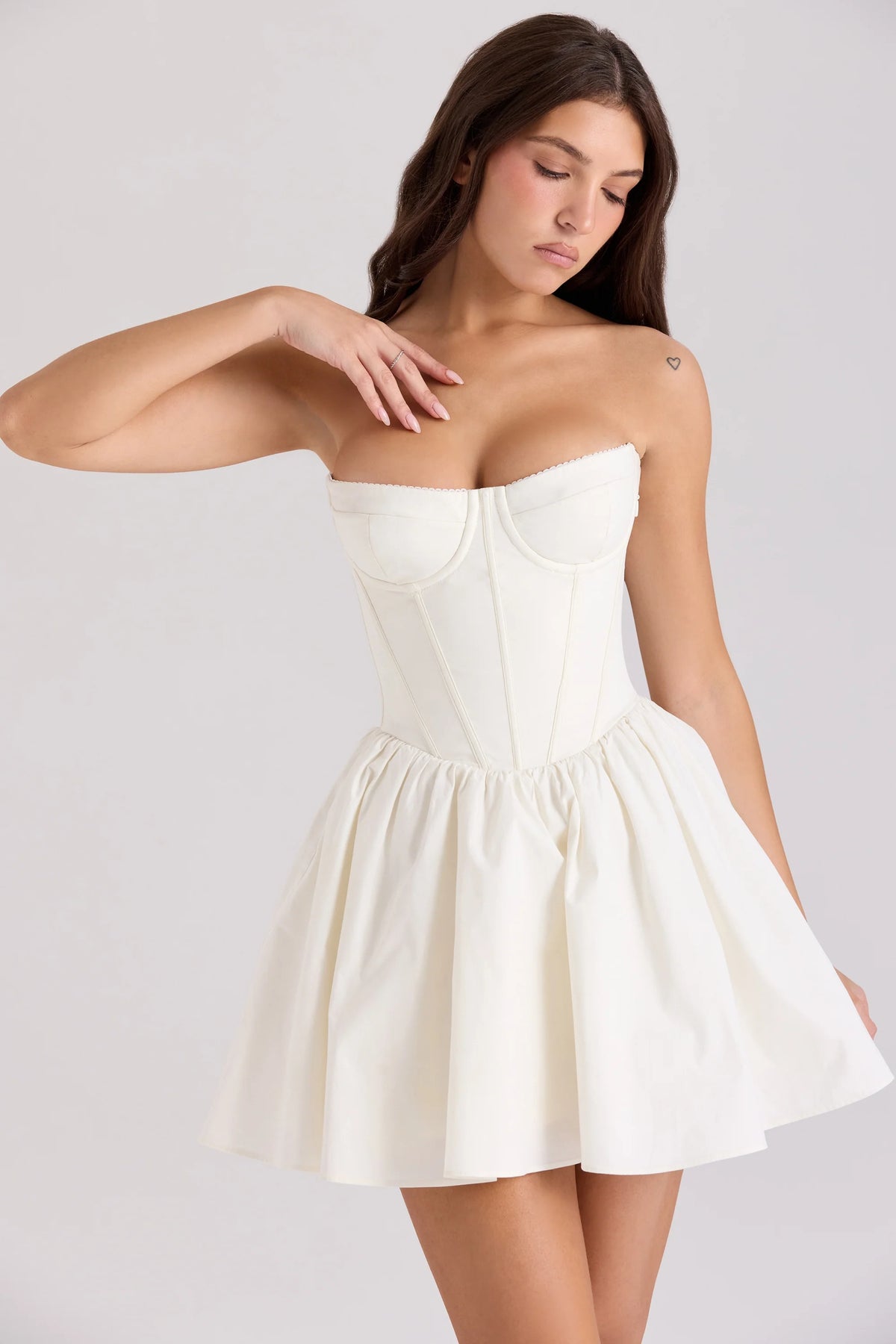 Ivory Cotton Strapless Corset Mini Dress 54038