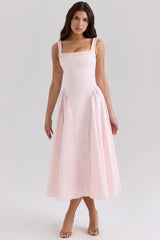 Rose Pink Stretch Cotton Midi Sundress